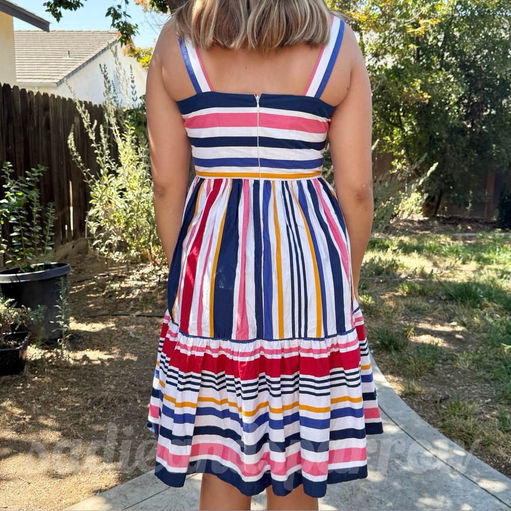 VINCE CAMUTO 8 Rainbow Mixed Stripe Tiered Midi Pocket Dress • Striped Sundress - Picture 3 of 15